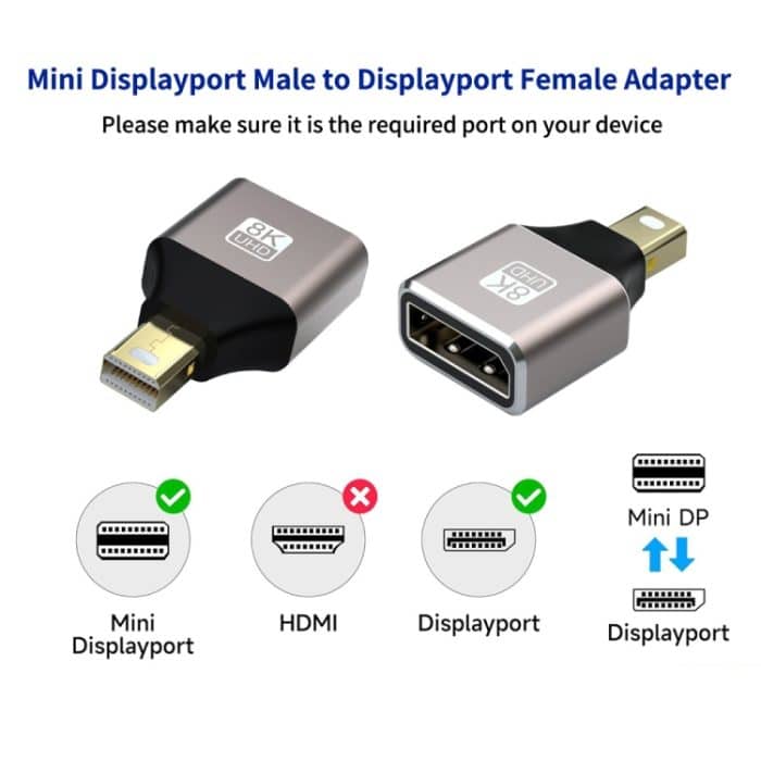 JUNSUNMAY 8K 60Hz Mini-DisplayPort-Stecker auf DisplayPort-Buchse-Adapter DP-Konverter – Bild 3