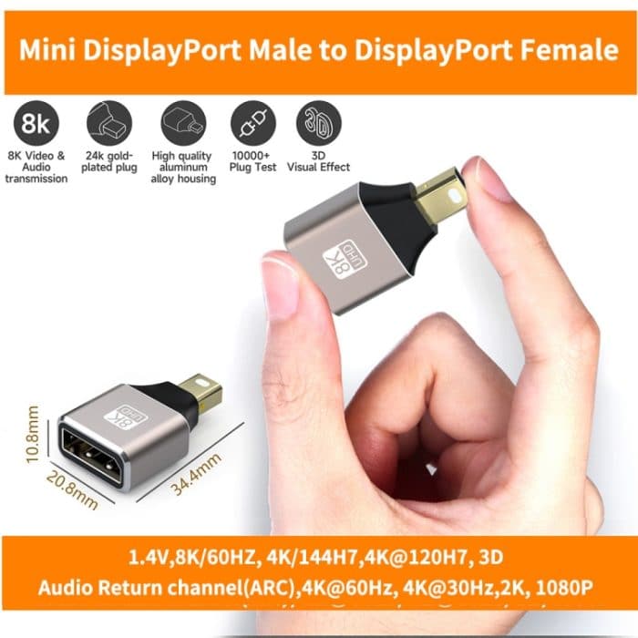 JUNSUNMAY 8K 60Hz Mini-DisplayPort-Stecker auf DisplayPort-Buchse-Adapter DP-Konverter – Bild 4