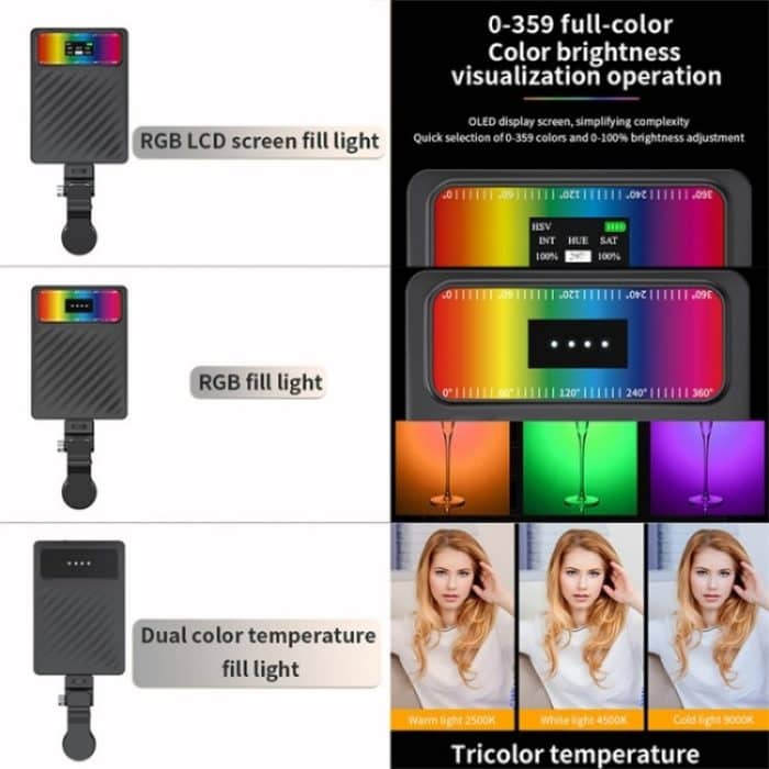V16WS Handy/Tablet/Laptop Tasche Füllen Licht 24 Effekte RGB Licht Ohne Bildschirm – Bild 7