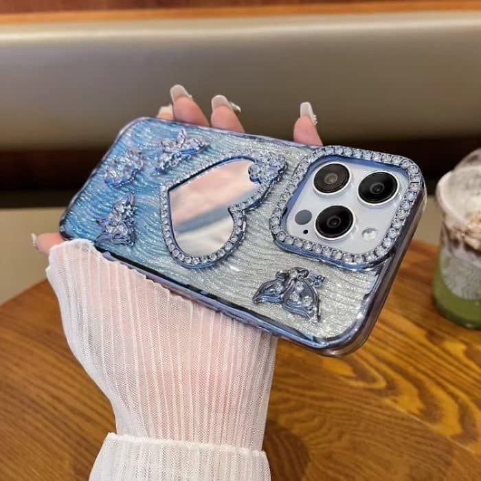 Handyhülle in Herzform mit Glitzersteinen und Spiegel, For iPhone 14 Pro, For iPhone 14 Pro Max, For iPhone 13 Pro Max, For iPhone 13 Pro – Bild 1