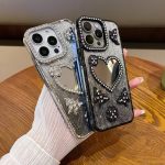 Handyhülle in Herzform mit Glitzersteinen und Spiegel, For iPhone 15 Pro Max, For iPhone 15 Pro, For iPhone 15, For iPhone 14 – Bild 4