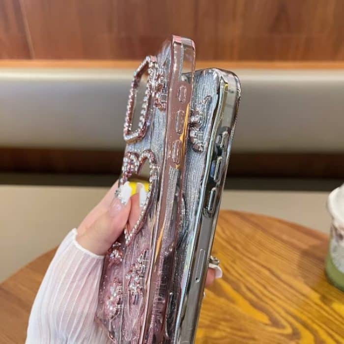 Handyhülle in Herzform mit Glitzersteinen und Spiegel, For iPhone 15 Pro Max, For iPhone 15 Pro, For iPhone 15, For iPhone 14 – Bild 6