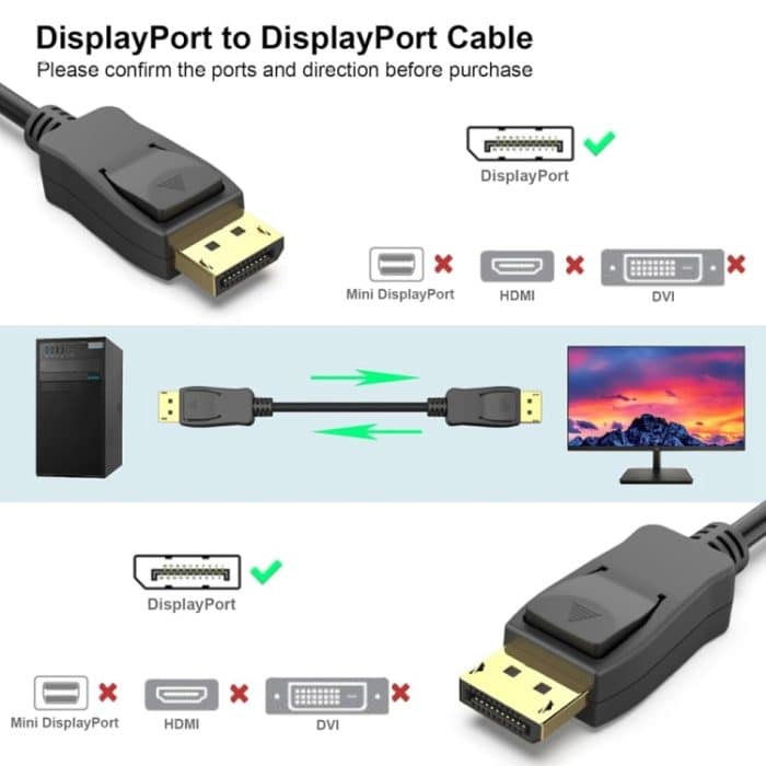 DisplayPort-zu-DisplayPort-Kabel, 1,8 m, für Lenovo, Dell, HP, ASUS, mehr, 4K, 2K – Bild 3