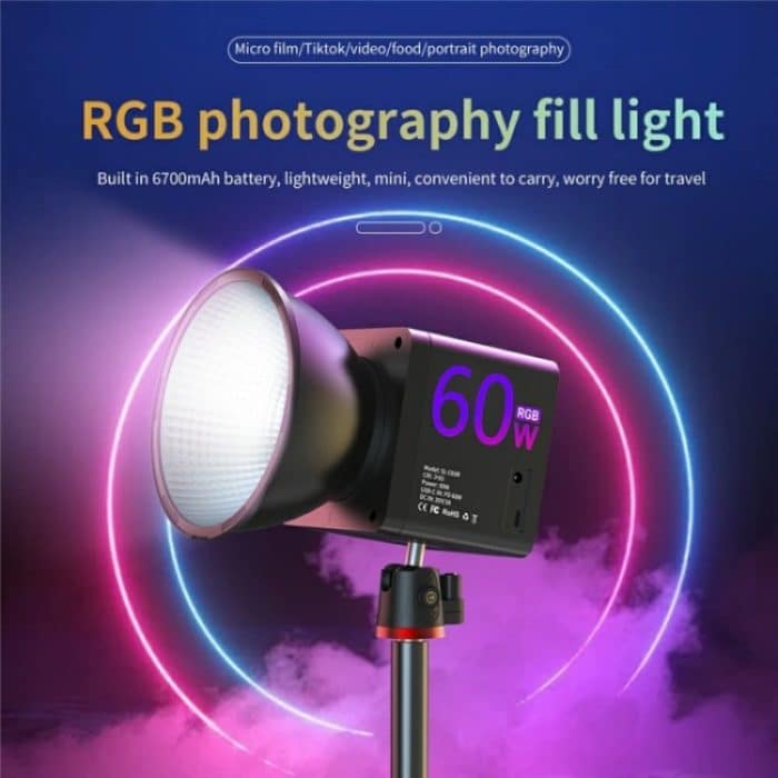 C60R 60W RGB Bühnenlampe Professionelle Videofotografie COB Fülllicht, EU Plug, US Plug, UK Plug – Bild 4