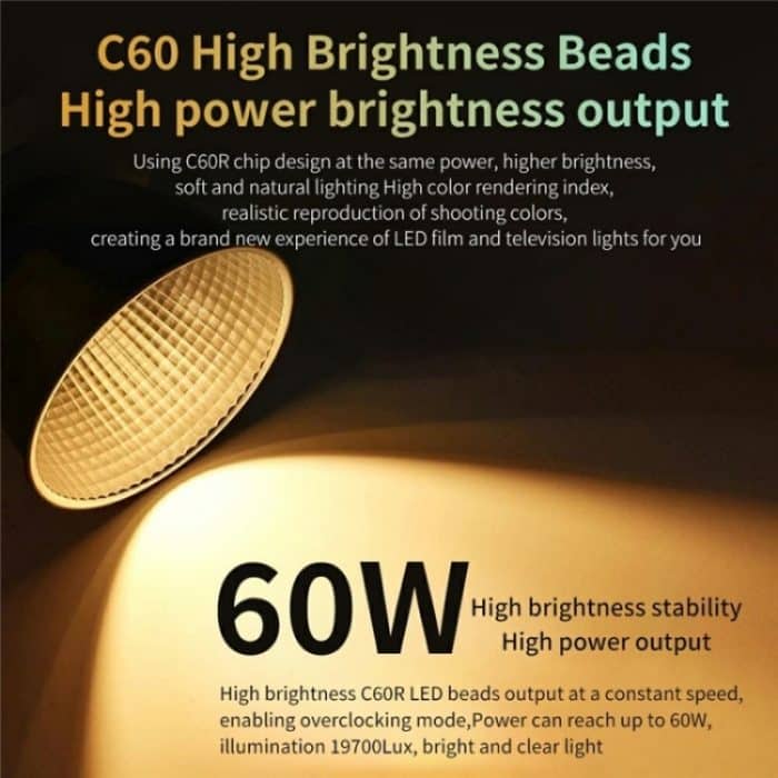 C60R 60W RGB Bühnenlampe Professionelle Videofotografie COB Fülllicht mit 8 Batterien, US Plug, UK Plug, EU Plug – Bild 6