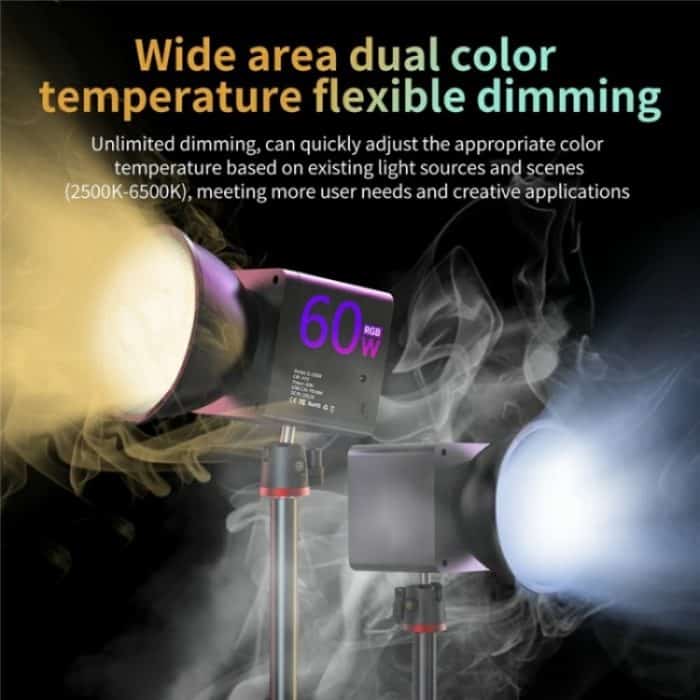 C60R 60W RGB Bühnenlampe Professionelle Videofotografie COB Fülllicht mit 8 Batterien, US Plug, UK Plug, EU Plug – Bild 7