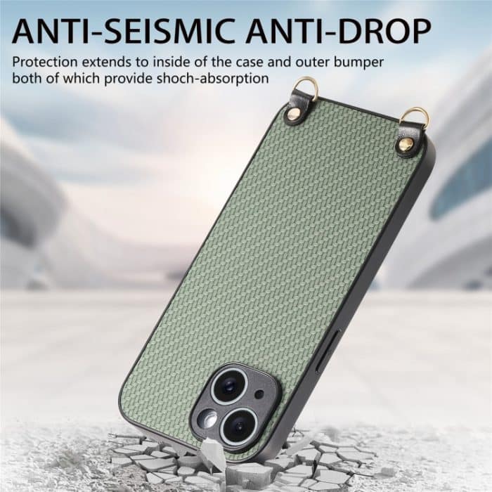 Telefonhülle mit Carbonfaser-Textur und Lederrückseite und Umhängegurt, For iPhone 13 mini, For iPhone 12, For iPhone 12 Pro Max, For iPhone 12 Pro – Bild 5