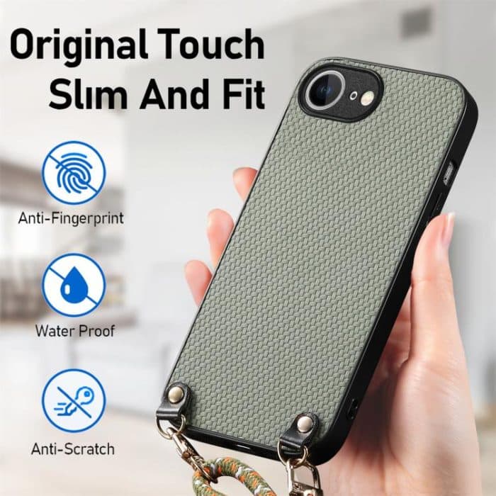 Telefonhülle mit Carbonfaser-Textur und Lederrückseite und Umhängegurt, For iPhone 16e, For iPhone 16 Pro Max, For iPhone 16 Pro, For iPhone 16 Plus – Bild 6