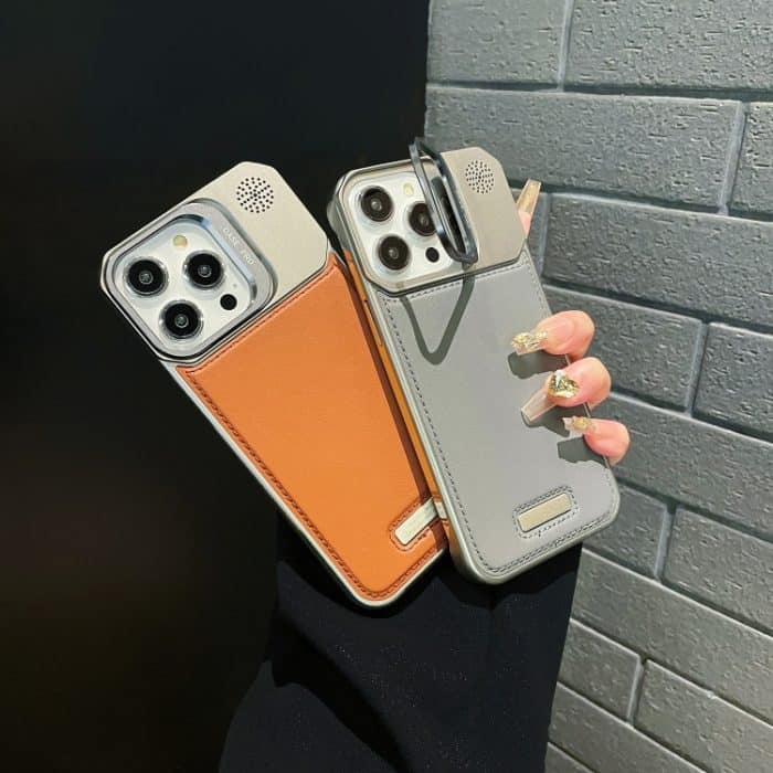 Metallhalter, schlichte MagSafe-Telefonhülle aus Leder, For iPhone 16 Pro Max, For iPhone 16 Pro, For iPhone 16 Plus, For iPhone 16 – Bild 2