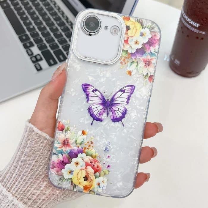 TPU-Telefonhülle mit plattierender Textur und Schmetterlingsmotiv und Glitzerlinsenfolie, For iPhone 16e, For iPhone 16 Pro Max, For iPhone 16 Pro, For iPhone 16 Plus – Bild 1