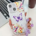 TPU-Telefonhülle mit Schmetterlings-Armband und Beschichtungstextur und Glitzerlinsenfolie, For iPhone 14, For iPhone 14 Pro, For iPhone 14 Pro Max, For iPhone 13 Pro Max