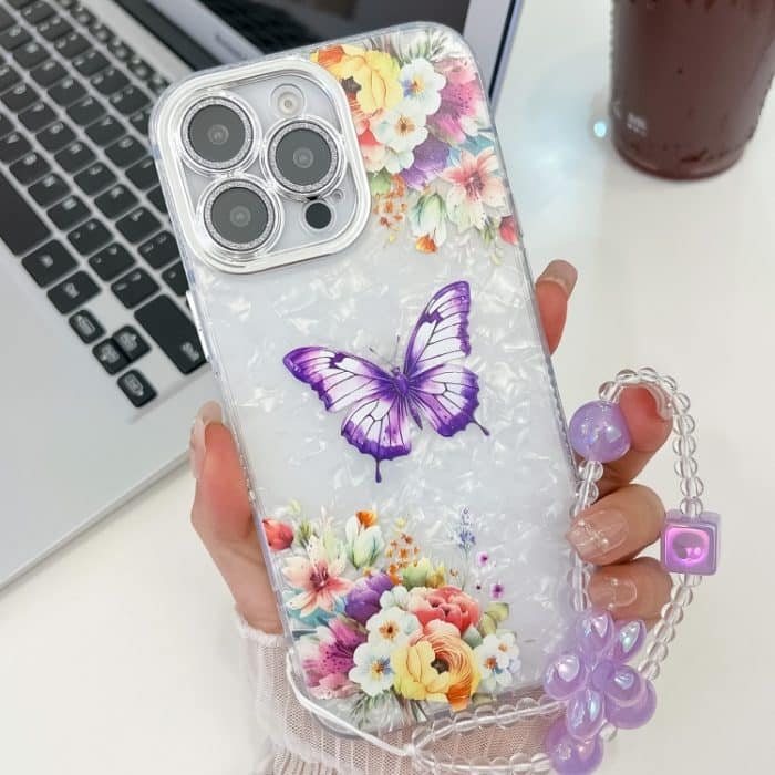 SYA002740012A.jpg TPU-Telefonhülle mit Schmetterlings-Armband und Beschichtungstextur und Glitzerlinsenfolie, For iPhone 13 Pro, For iPhone 13 – Bild 1