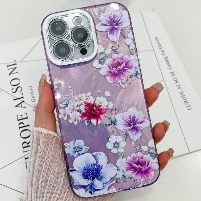 SYA002741402A.jpg Galvanik Laser Blumen Pflanzen Textur TPU Handyhülle, For iPhone 16 Pro – Bild 1