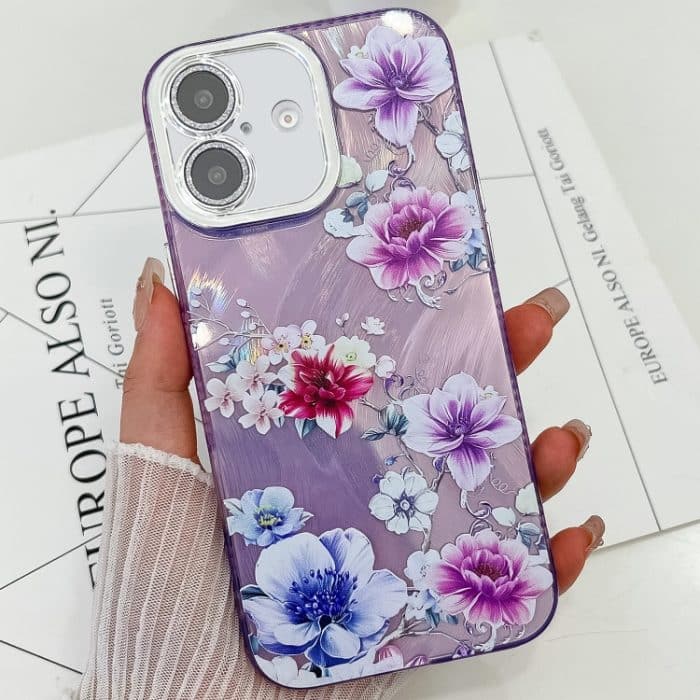 SYA002741404A.jpg Galvanik Laser Blumen Pflanzen Textur TPU Handyhülle, For iPhone 16 – Bild 1