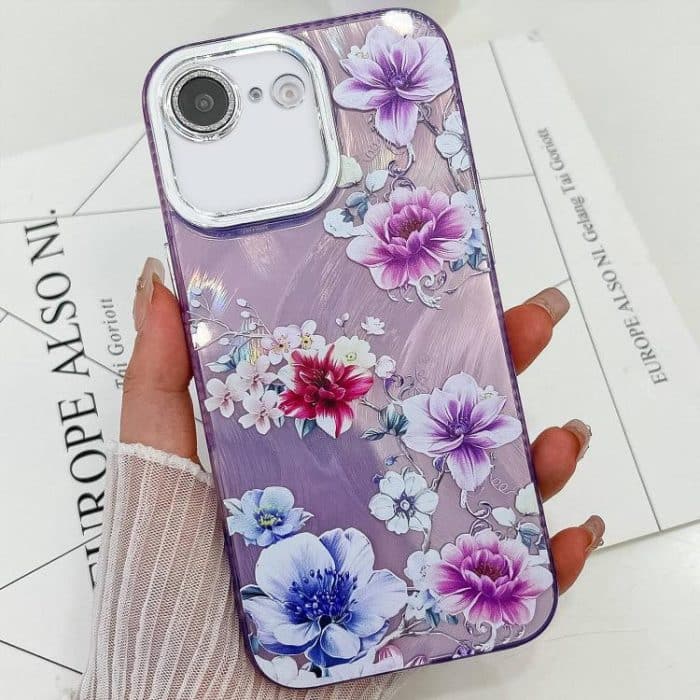 Galvanik Laser Blumen Pflanzen Textur TPU Handyhülle, For iPhone 16e – Bild 1