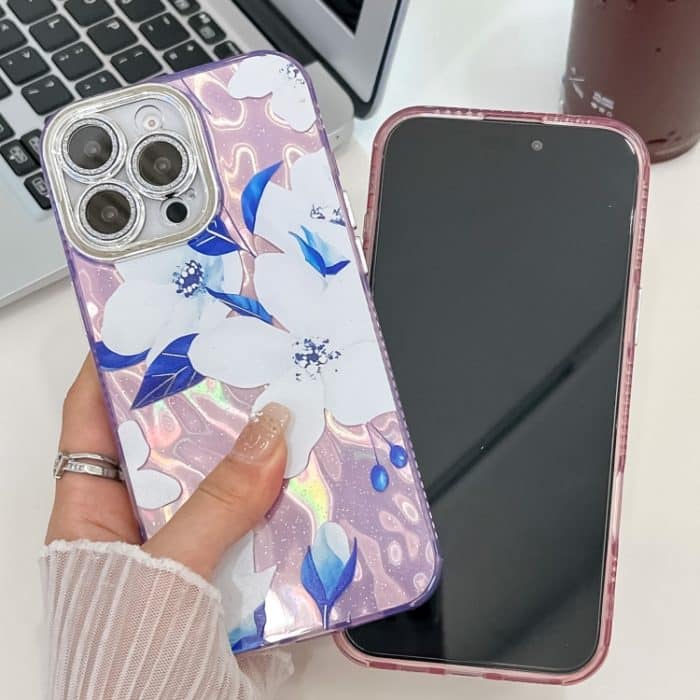Galvanik Laser Blumen Pflanzen Textur TPU Handyhülle, For iPhone 16 Plus – Bild 3