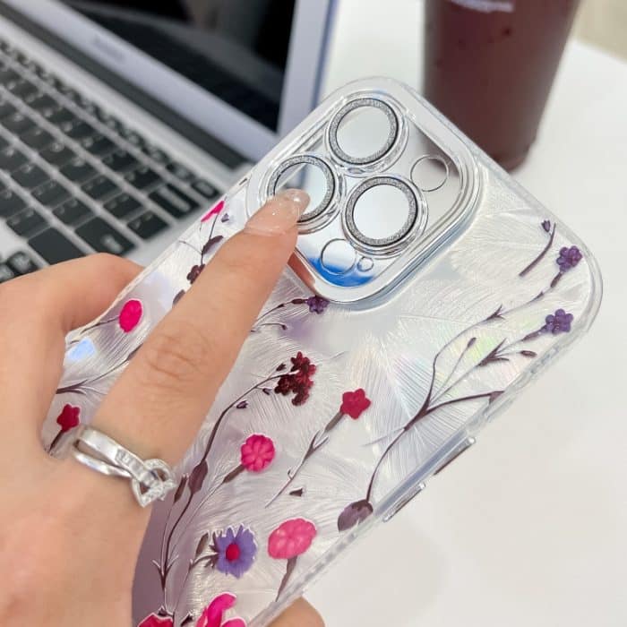 Galvanik Laser Blumen Pflanzen Textur TPU Handyhülle, For iPhone 15 Pro Max – Bild 4