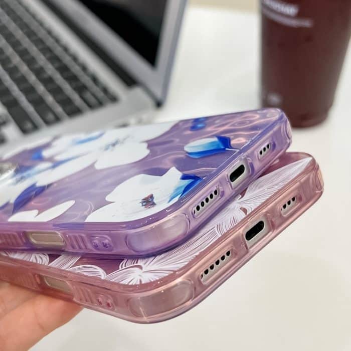 Galvanik Laser Blumen Pflanzen Textur TPU Handyhülle, For iPhone 16 Pro Max – Bild 6