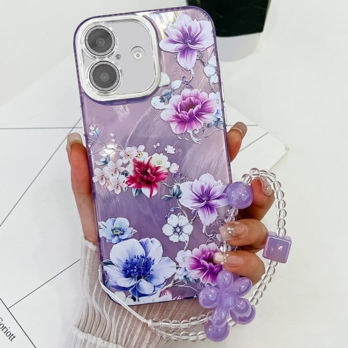 SYA002743303A.jpg Galvanisieren Blumen Pflanzen Textur Armband TPU Handyhülle, For iPhone 16 Plus – Bild 1