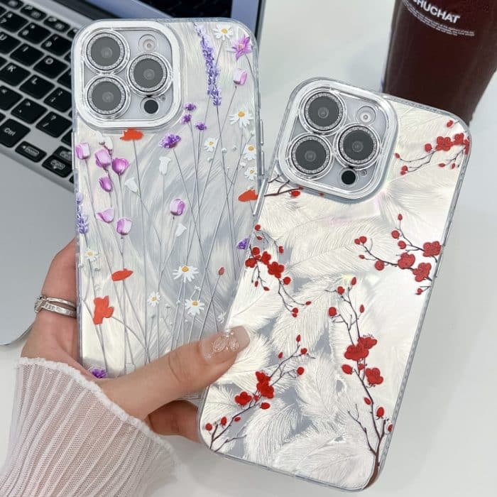 Galvanisierte TPU-Telefonhülle mit Blumenstruktur, For iPhone 16e, For iPhone 16 Pro Max, For iPhone 16 Pro, For iPhone 16 Plus – Bild 2