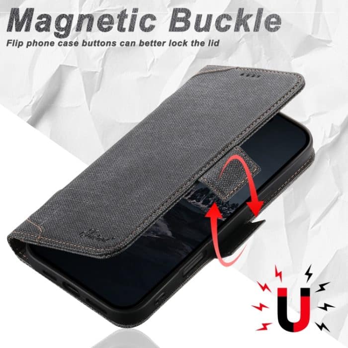 Suteni J07 Multifunktionale horizontale MagSafe Denim-Leder-Telefonhülle, For iPhone 12 Pro Max, For iPhone 12 Pro – Bild 5