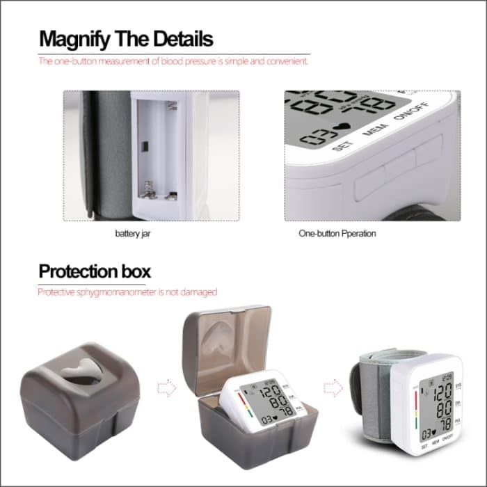 RZ204 Automatische digitale Handgelenksmanschette Blutdruckmessgerät Herzschlag LCD Digitale Armbanduhr – Bild 4