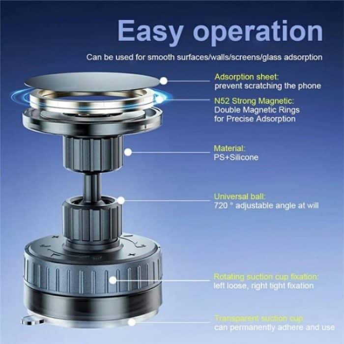 T26 Multi-Winkel verstellbarer Vakuum-Saugständer Magnetischer Autotelefonhalter – Bild 4