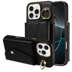 Diagonal Crossbody Ring Organ Wallet Leather Back Phone Case, For iPhone 16 Pro Max, For iPhone 16 Pro, For iPhone 16 Plus