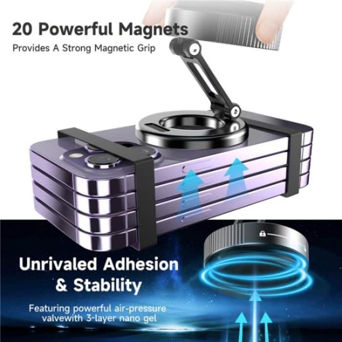 K11 Desktop Car Metal Cellphone Holder Foldable Vacuum Magnetic Phone Stand, K11 (Black), K11 (Silver) – Bild 3