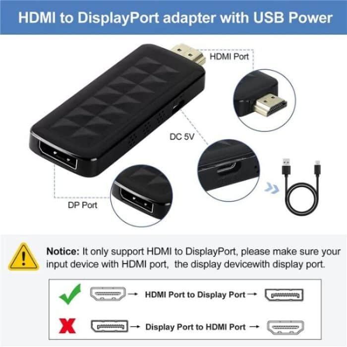 HD2-Video-Streaming Gaming HDMI 2.0b auf DisplayPort 1.4 Adapter 4K 60Hz/HDCP 2.3 Konverter – Bild 5