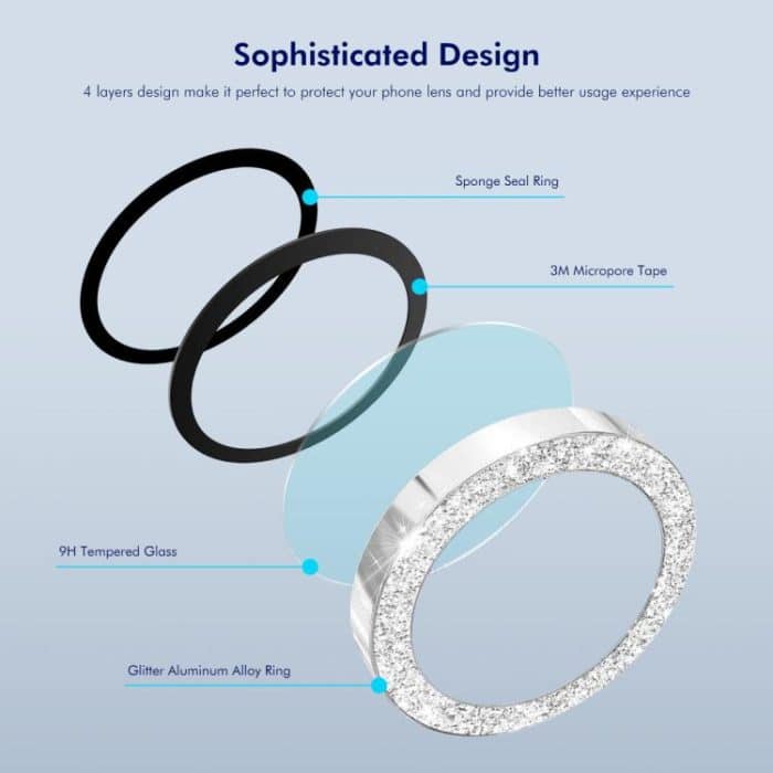 ENKAY Hat-Prince Glitter Rear Camera Lens Aluminium Alloy Ring Tempered Glass Film, For iPhone 16e – Bild 6