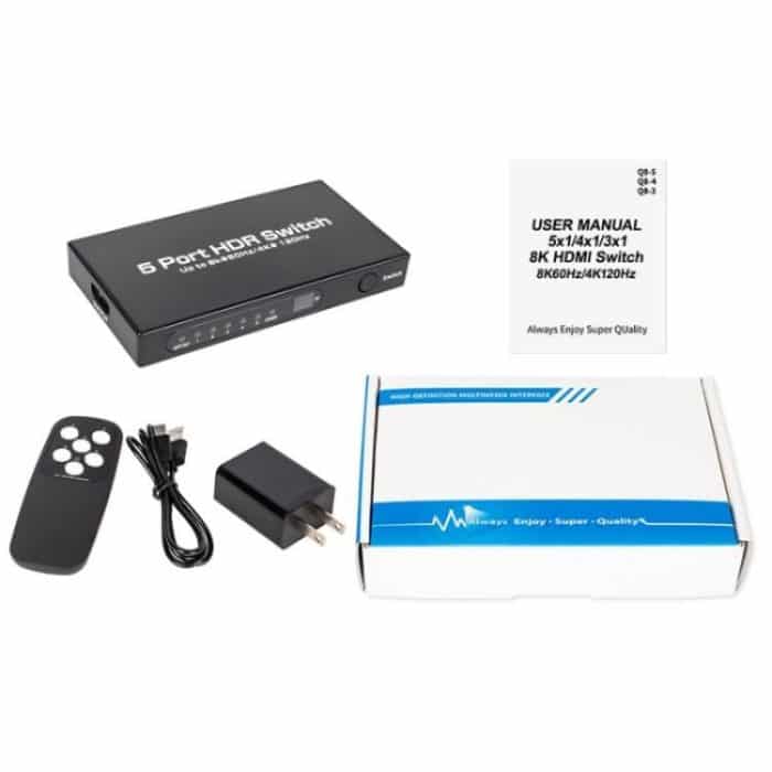 Q8-5 For Home Theater / Office HDMI 2.1 5x1 Switch 8K 60Hz Gaming Video Switcher  Control, US Plug, EU Plug – Bild 9