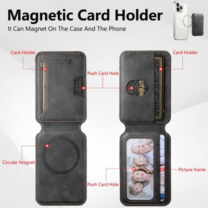 Suteni S3 Cowhide Textured MagSafe Magnetic Card Case, S3 – Bild 4