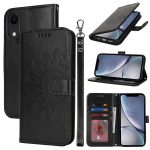 Double Fold Printed Embossing Leather Phone Case, For iPhone XR