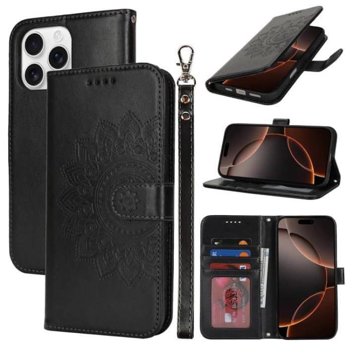 Double Fold Printed Embossing Leather Phone Case, For iPhone 16 Pro Max, For iPhone 16 Pro, For iPhone 16 Plus, For iPhone 16 – Bild 1
