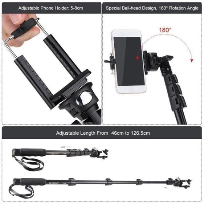 YUNTENG 1188 Einziehbares 3,5-mm-Selfie-Stick-Einbeinstativ – Bild 9