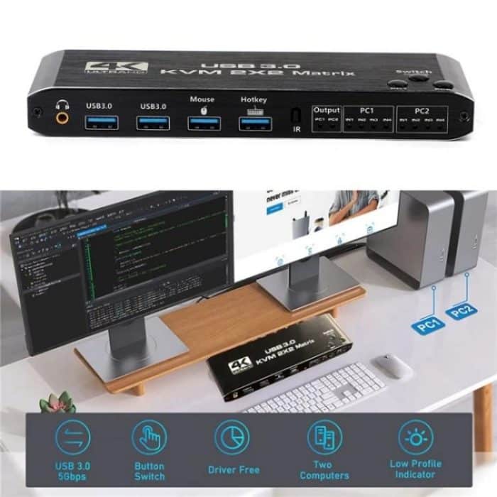 K3-1 4K 60Hz USB 3.0 Dual-Screen-Display-Extender HDMI-Matrix 2x2 KVM-Switch – Bild 6