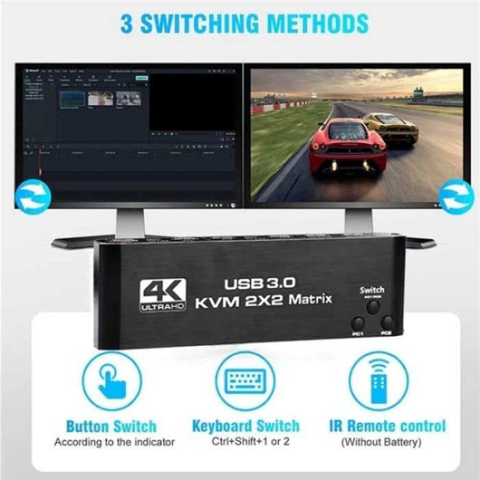 K3-1 4K 60Hz USB 3.0 Dual-Screen-Display-Extender HDMI-Matrix 2x2 KVM-Switch – Bild 8