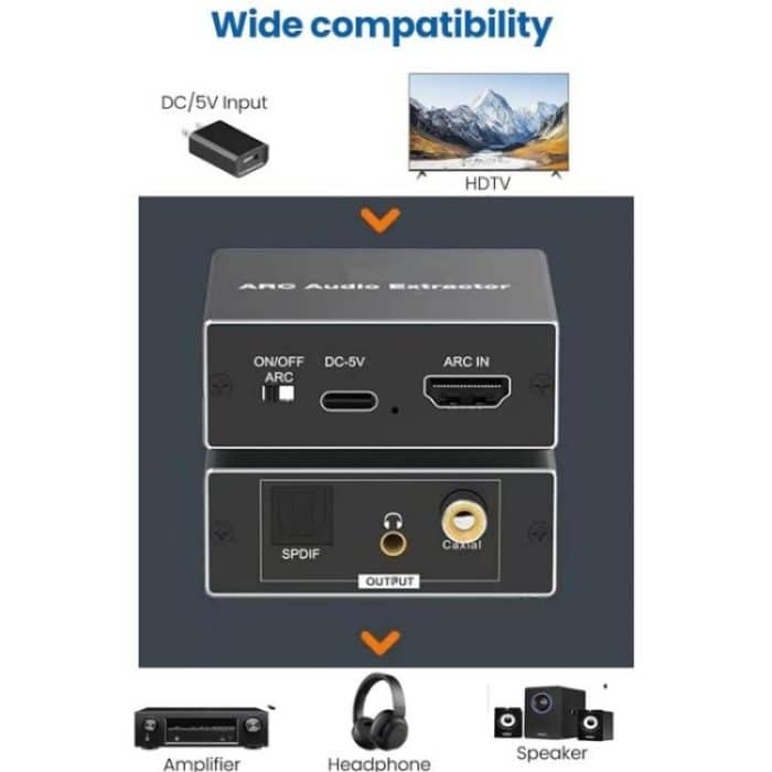 ARC HDTV-Lautsprecher-Audio-Extraktor-Konverter, ARC auf SPDIF, koaxial, 3,5-mm-Buchse – Bild 3