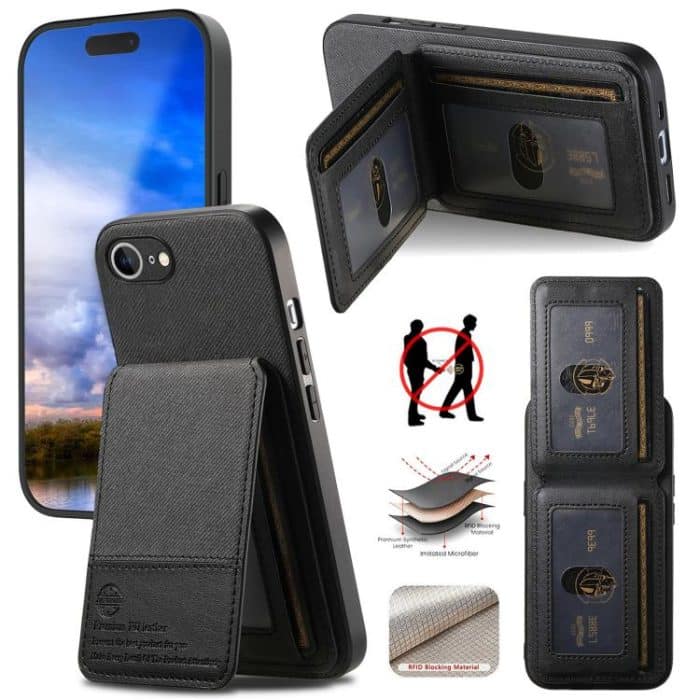 Twill Fabric Leather Vertical Flip RFID Card Bag Phone Case, For iPhone 16e, For iPhone 16 Pro Max, For iPhone 16 Pro – Bild 1
