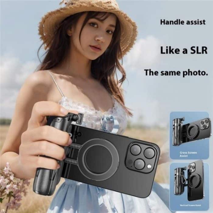 P15-C 2 In 1 Portable Magnetic Tripod Phone Holder Telescopic Selfie Stick with Keyring – Bild 7