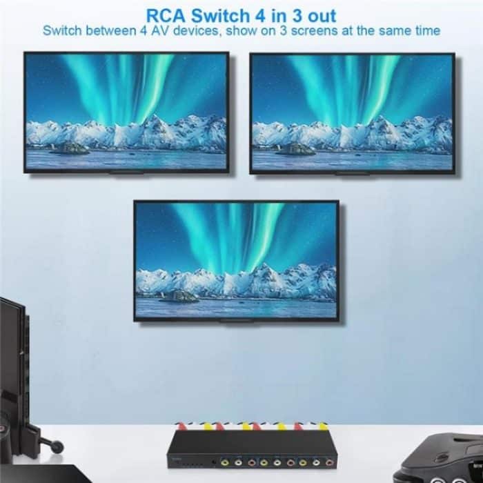 RCA 4 In 3 Out AV Audio Video Signal Composite Switcher AV Switch Splitter Box, US Plug, EU Plug – Bild 5