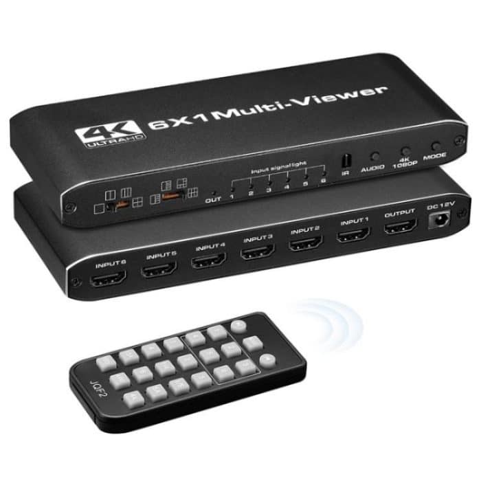 JQF2 4K Seamless Switcher Screen Splitter Multiple Display Modes 6 in 1 Out HDMI Multiviewer, US Plug, EU Plug – Bild 1