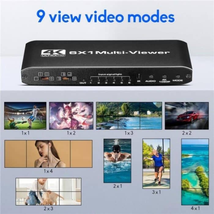 JQF2 4K Seamless Switcher Screen Splitter Multiple Display Modes 6 in 1 Out HDMI Multiviewer, US Plug, EU Plug – Bild 4