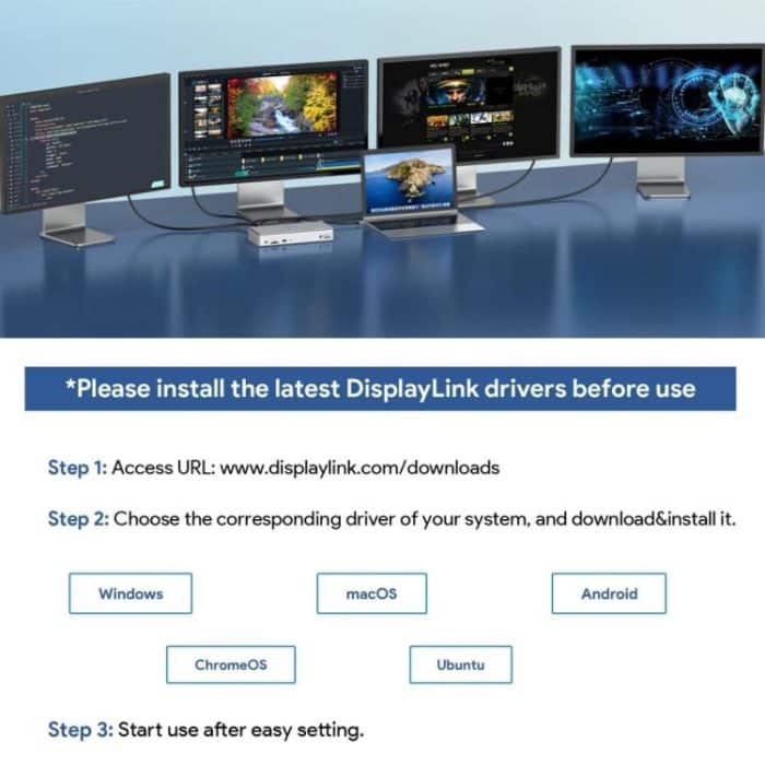 WAVLINK UG69PD12 DisplayLink Docking Station Quad  Monitors For Laptops M1 / M2 / Mac & Windows, US Plug, UK Plug, EU Plug, AU Plug – Bild 11