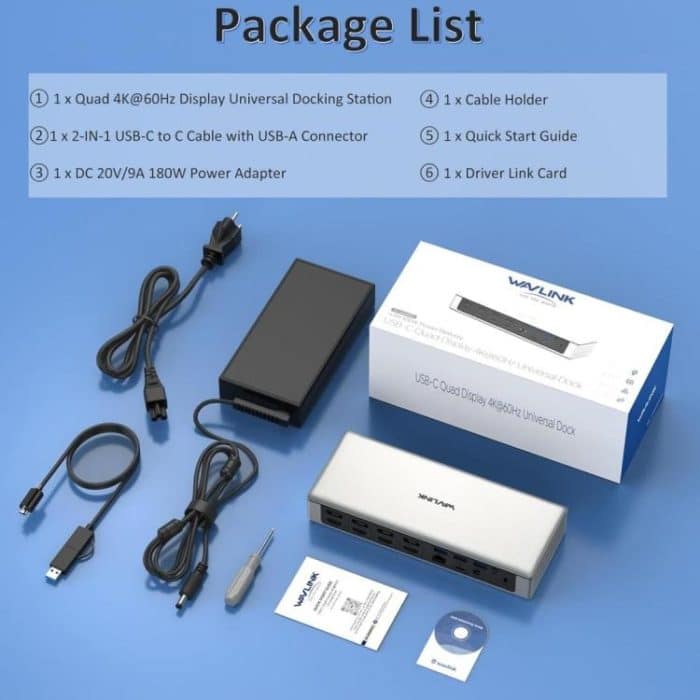 WAVLINK UG69PD12 DisplayLink Docking Station Quad  Monitors For Laptops M1 / M2 / Mac & Windows, US Plug, UK Plug, EU Plug, AU Plug – Bild 12