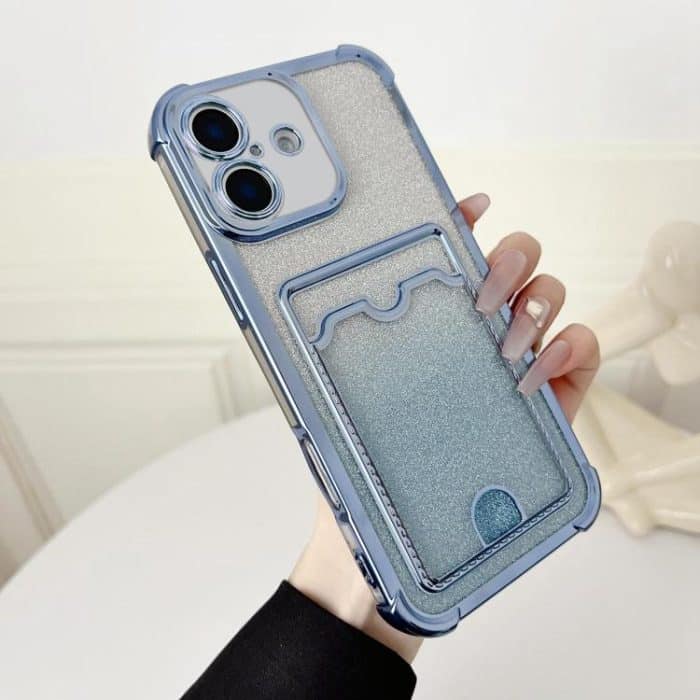 Four-cornered Glitter Electroplated Card Bag TPU Phone Case, For iPhone 16 Plus, For iPhone 16, For iPhone 15 Pro Max – Bild 1