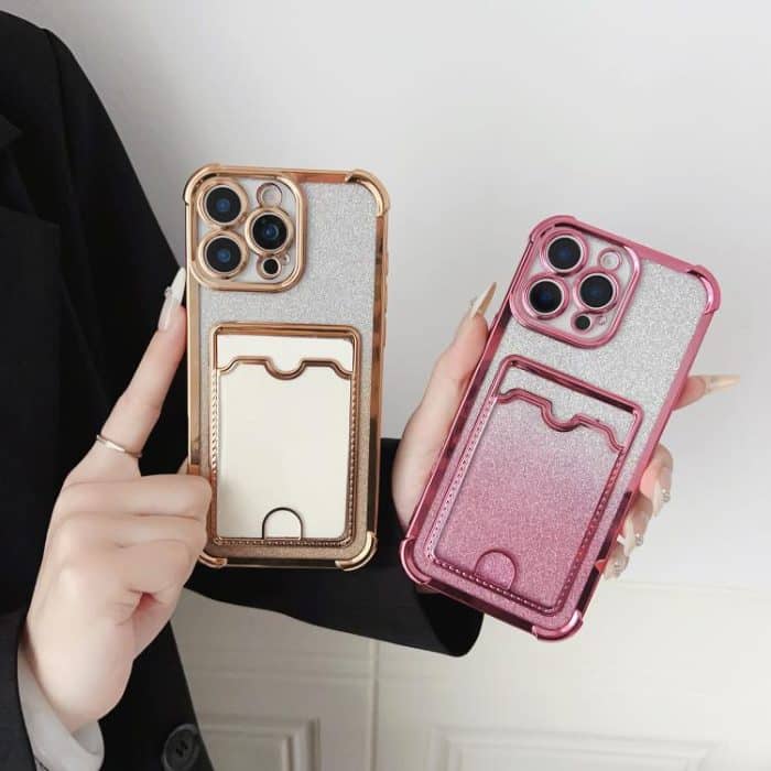 Four-cornered Glitter Electroplated Card Bag TPU Phone Case, For iPhone 16 Plus, For iPhone 16, For iPhone 15 Pro Max – Bild 2