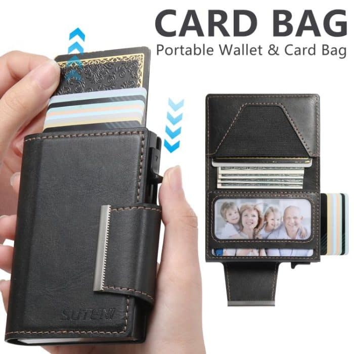 Suteni oil wax-patterned left and right buckle buttons automatically pop out the card box – Bild 4