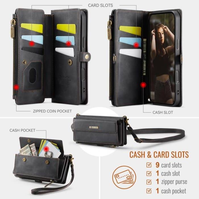 CaseMe C39 RFID Blocking Zipper Wallet Leather Phone Case with Crossbody Strap, For iPhone 16, For iPhone 15 Pro Max, For iPhone 15 Pro, For iPhone 15 Plus – Bild 3